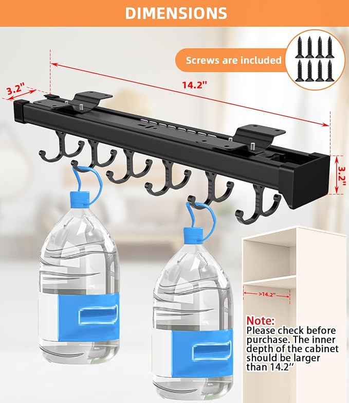 Pull Out Broom Holder With Adjustable Double Row Sliding Hook, - Image 4