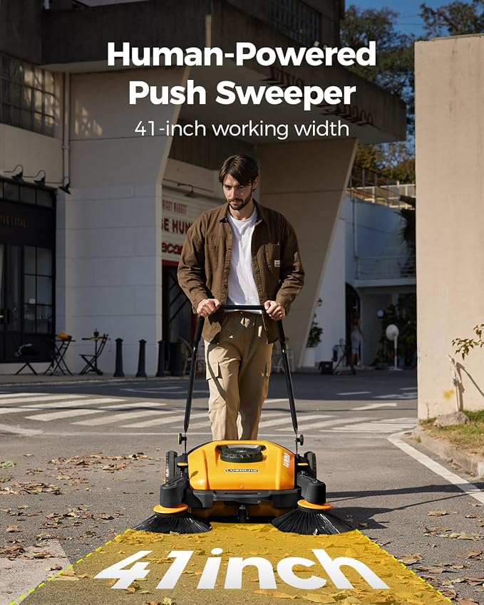 41" Industrial Walk-Behind Hand Push Floor Sweeper | Commercial 55L Large - Image 4