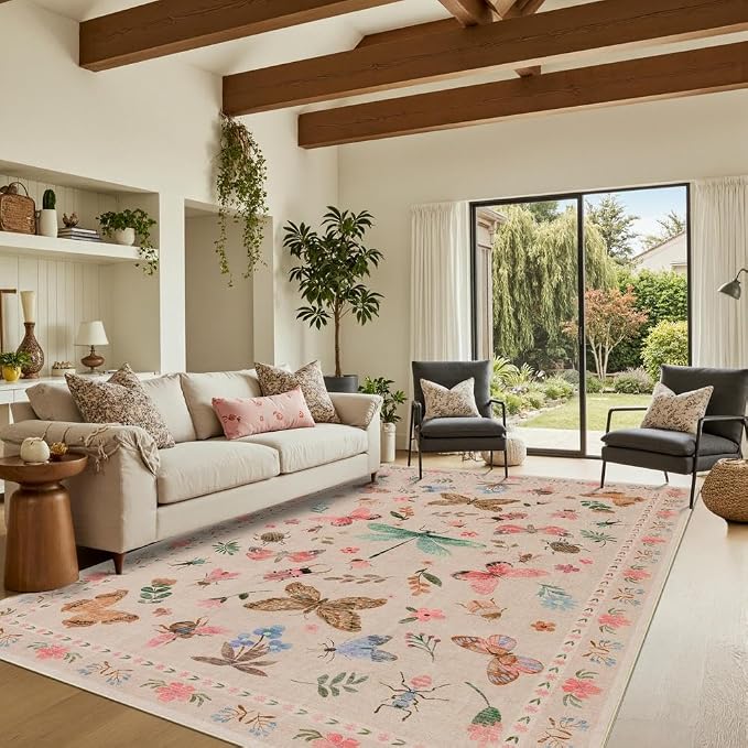 5x7 Pink Washable Area Rugs for Bedroom, Girls Room, Nursery Room, Living Room - Image 2