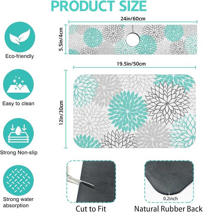 Dish Drying Mat for Kitchen Counter Matt, Super Absorbent Non-slip Rubber Backed - Image 2