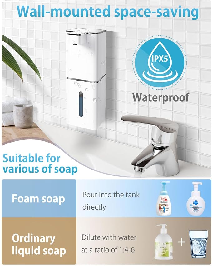 Automatic Foaming Soap Dispenser Touchless 380ml/12.8oz Rechargeable Hand Soap - Image 6