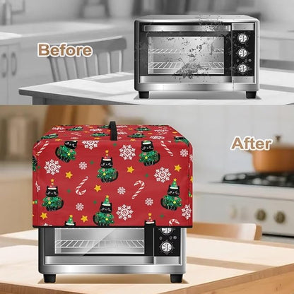 Microwave Ovens Dust Cover, Christmas Cat Polyester Waterproof Countertop Microwave Dust Cover Dustproof Tear-Resistant for Most Standard Sizes Easy to Clean
