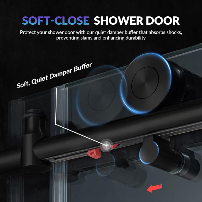 Woodbridge Frameless Single Sliding Shower Doors in Matte Black Finish - Image 3