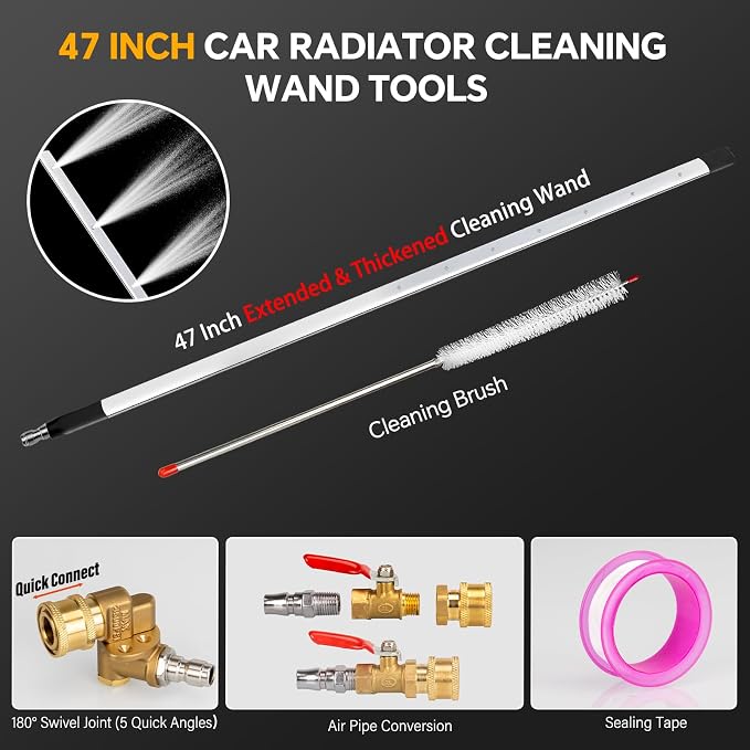 Upgraded 47" Radiator Pressure Washer Cleaning Wand: Thickened Heavy Duty - Image 2