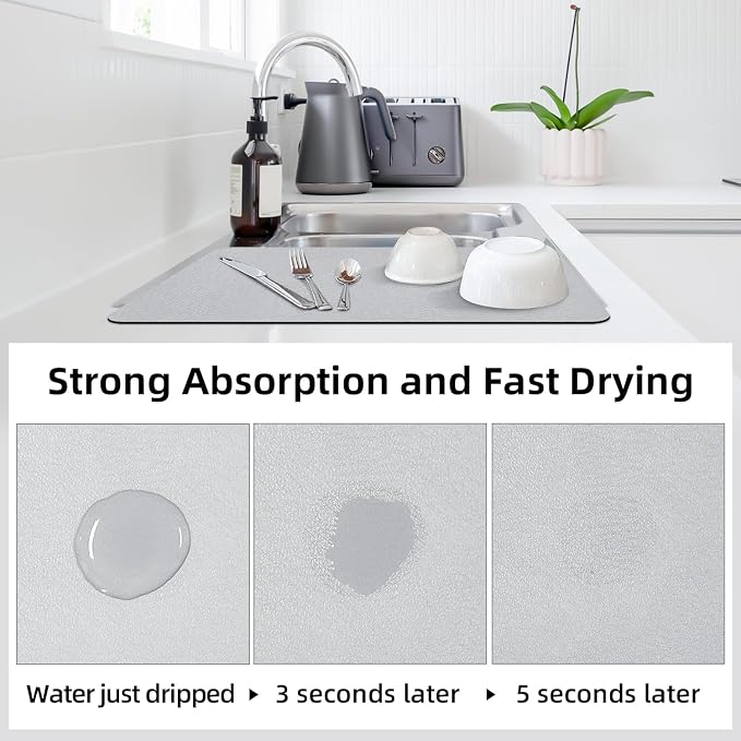 LOPNUR Kitchen Dish Drying Mat, Super Absorbent Dish Drying Pad, Diatomite - Image 3