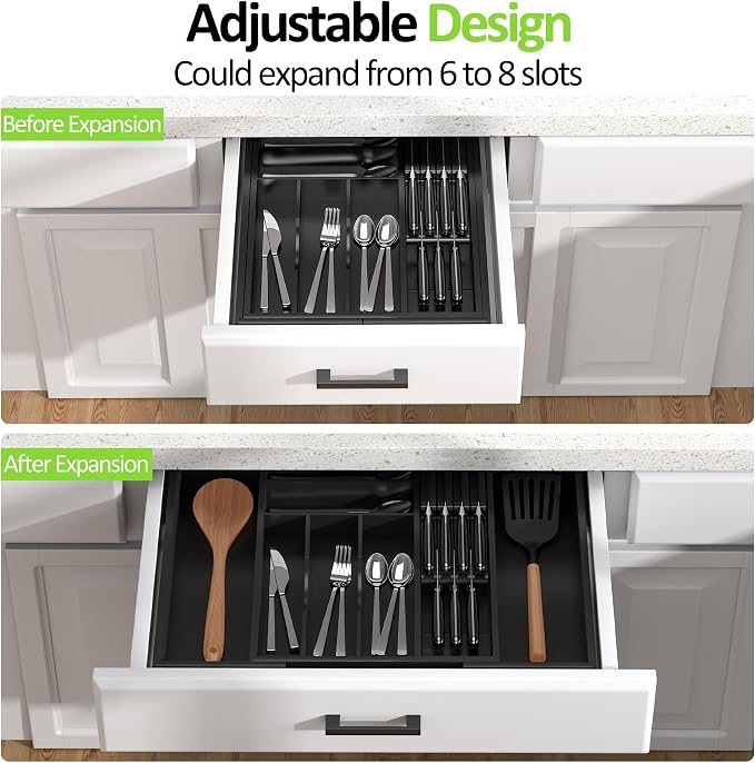 Bamboo Kitchen Drawer Organizer, Expandable Utensil Organizer - Image 2