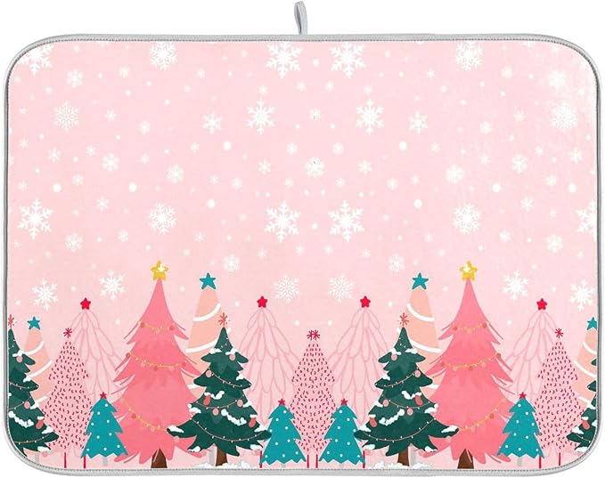 Christmas Tree Pink Dish Drying Mat by Wamika