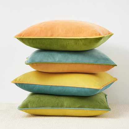 MONDAY MOOSE Decorative Throw Pillow Covers Cushion Cases, Set of 4 Soft Velvet Modern Double-Sided Designs, Mix and Match for Home Decor, Pillow Inserts Not Included (22x22 inch, Yellow/Green)
