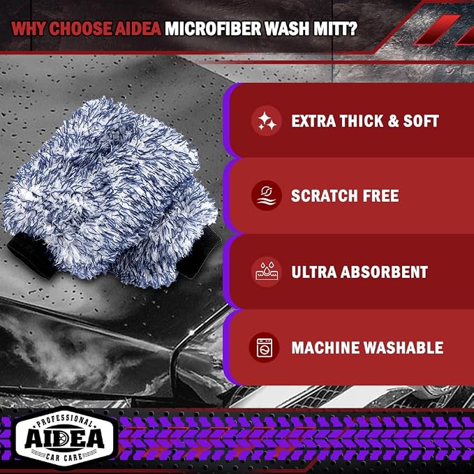 AIDEA Car Wash Mitt Microfiber, 2PK Scratch Free Lint-Free, Wheel Cleaner Mitts - Image 3