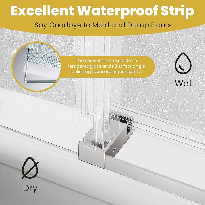 Shower Door 56–60 in W x 76 in H, 3/8" Tempered Glass Sliding Shower Door - Image 5