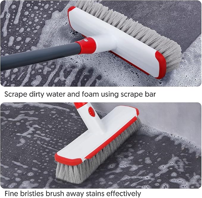 Floor Scrubber with Long Handle, 2 in 1 Scrubbing Brush Stiff Bristle Shower - Image 2