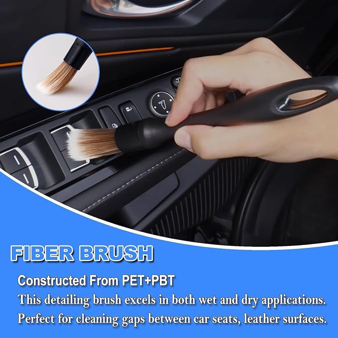 7PCS Car Detailing Brush Set, Ultra Soft Boars Hair Car Interior Detailing - Image 4