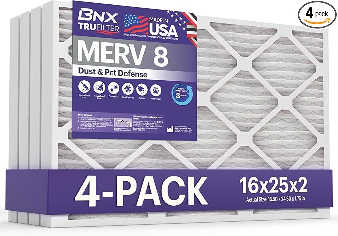 BNX TruFilter 16x25x2 Air Filter MERV 8 by BNX