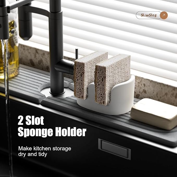 Double Sponge Holder, 2 Slot Diatomite Stone Sponge Holder, Absorbent Sponge - Image 7