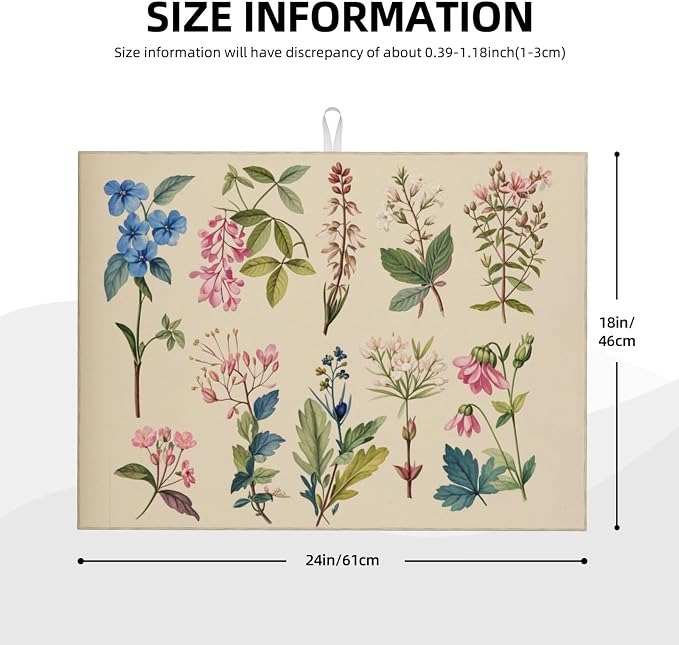 Vintage Plants Herbs Floral Dish Drying Mat Highly Absorbent Double-Sided - Image 2