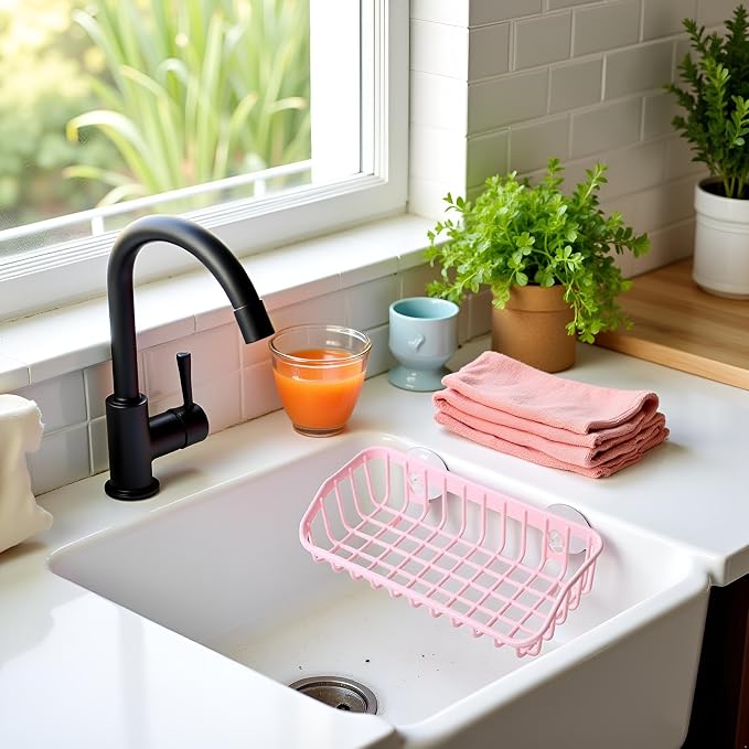 Pink Multifunctional Drain Rack, Hanging Storage Rack Drain Rack Sink Shelf - Image 4