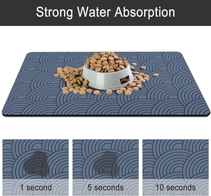 Dog Food Mat for Floors, Absorbent and Quick-Drying Pet Cat Food Mat,Anti-Fouling and Easy-to-Clean Pet Feeding Mat,Dog Bowl Mats for Messy Drinking Water Bowls.17x27inch Boho Style