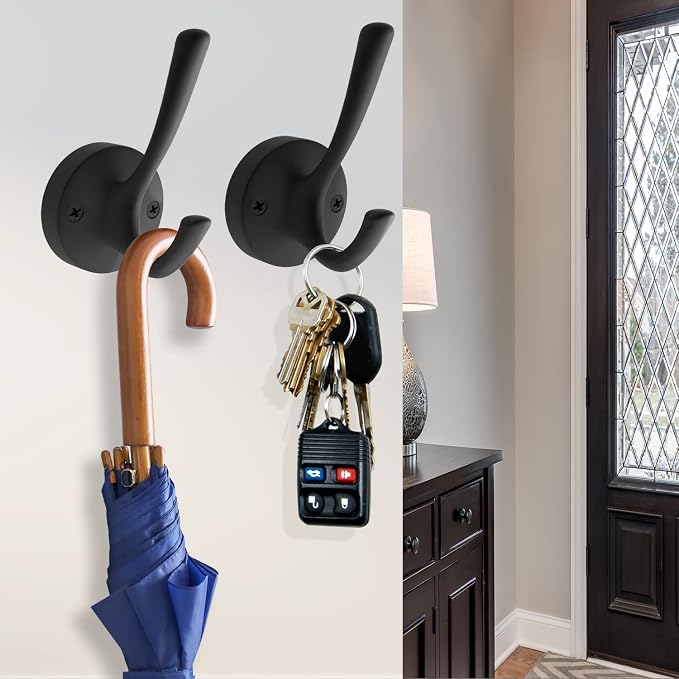 Black Wall Hooks, 6 Pack Coat Towel Hook Heavy Duty Metal Double Bath Robe Hook - Image 4