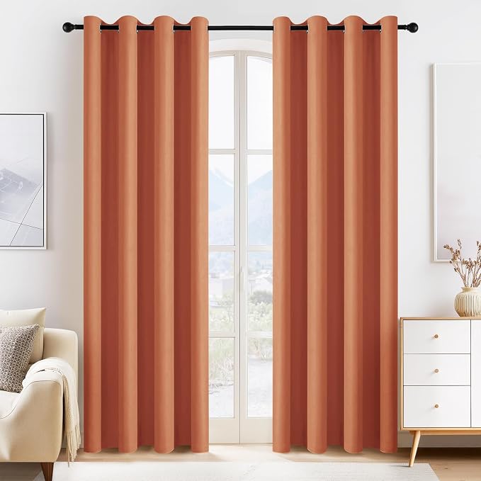 PONY DANCE Burnt Orange Blackout Curtains 80 inch Long 2 Panels Set, Thermal by PONYDANCE