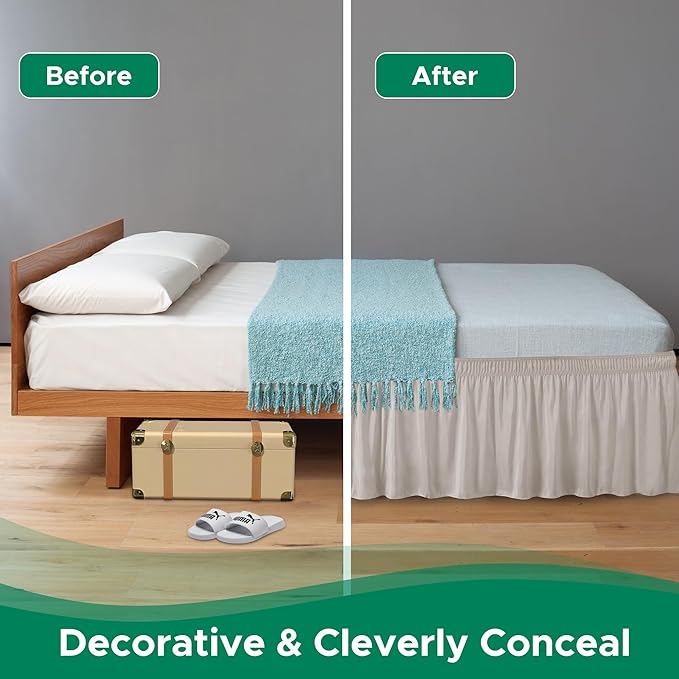 Biscaynebay Wrap Around Bed Skirts for King & Cal King Beds 19" Long Drop, Camel Grey Adjustable Elastic Dust Ruffles Easy Fit Wrinkle Resistant Silky Luxurious Fabric Machine Washable