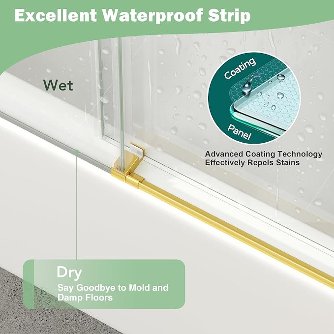 KPUY Frameless Sliding Bathtub Door, 55-60" W x 60" H Tub Shower Door, 1/4" - Image 7