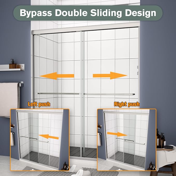 Bypass Glass Shower Door 56-60" W x 70" H - Image 3