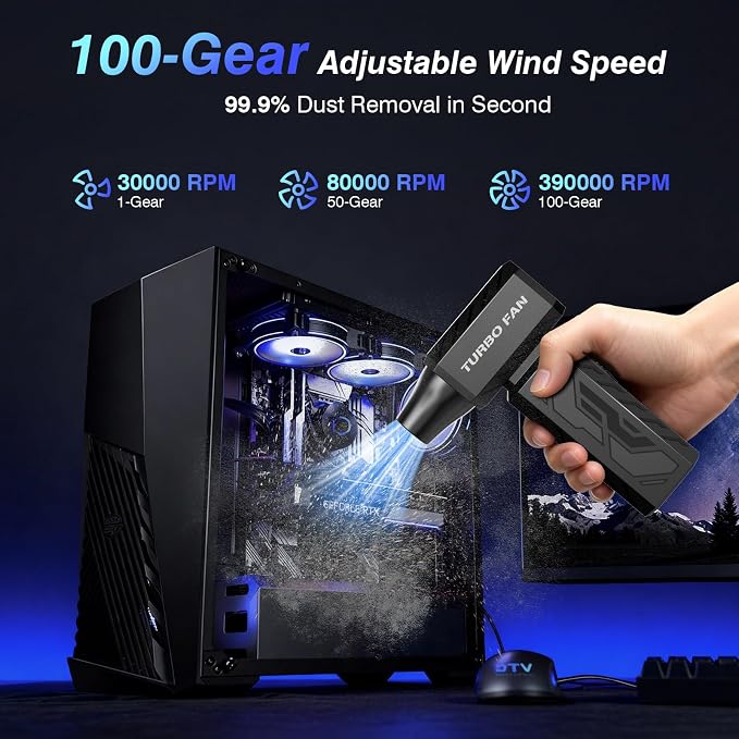 Compressed Air Duster, 390000RPM Powerful Electric Air Duster, 100-Gear - Image 5
