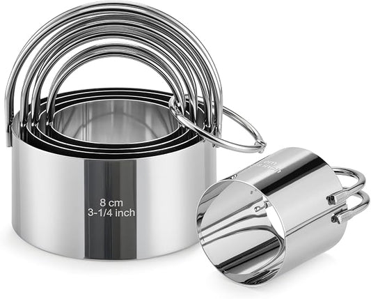 Biscuit Cutter Set with Handle, 5 Piece Stainless Steel Round Cookie Cutter Tool by Vosturdy