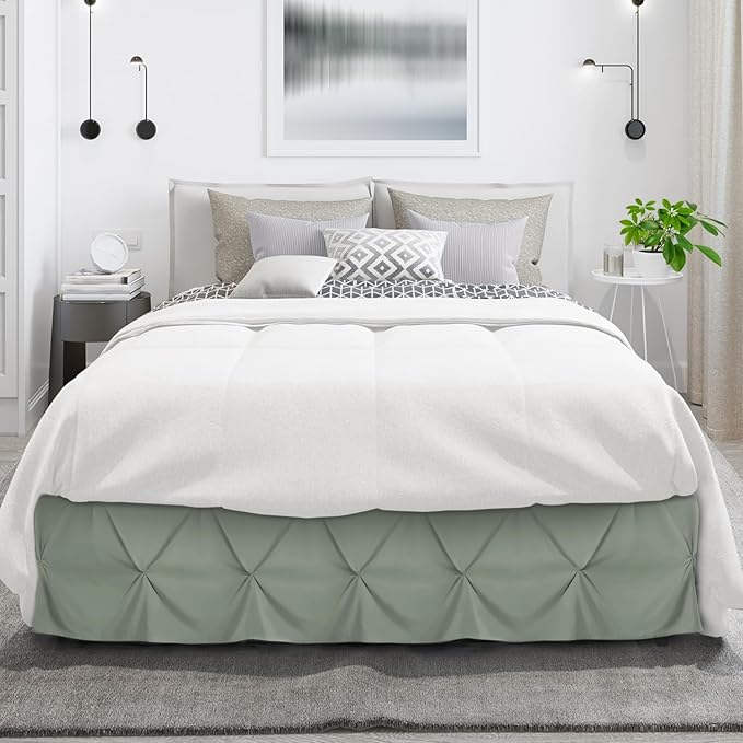 Nestl Sage Green Bed Skirt Queen Size, Pinch Pleat Queen Bed Skirt, 14" Inch Drop Queen Bedskirt, Hotel Quality Sage Green Bed Skirts, Microfiber Bedskirt for Queen Bed, Sage Green Queen Bed Skirt