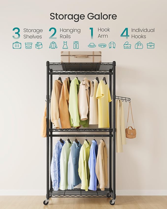 SONGMICS Heavy-Duty Rolling Clothes Rack, Garment Rack, Portable Closet - Image 3