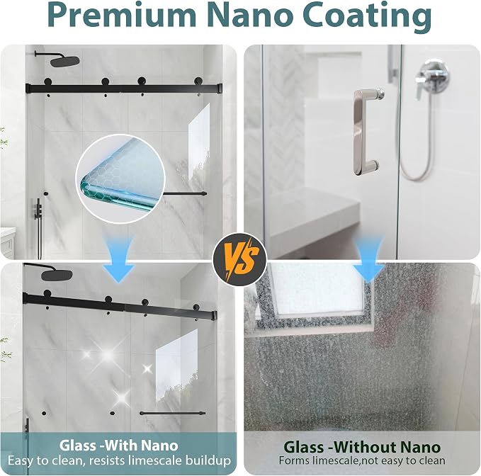 KPUY Frameless Shower Door, 43-48" W x 76" H Double Sliding Glass Shower Door - Image 2