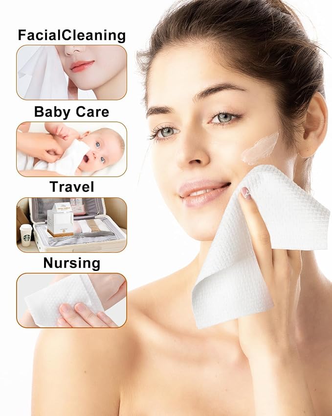 Disposable Face Towel, Biodegradable Facial Towels 9.8"×9.8", Makeup Remover - Image 5