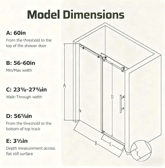 56-60" W x 60" H Bathroom Frameless Tub Sliding Shower Door, Soft-Close Bathtub - Image 2