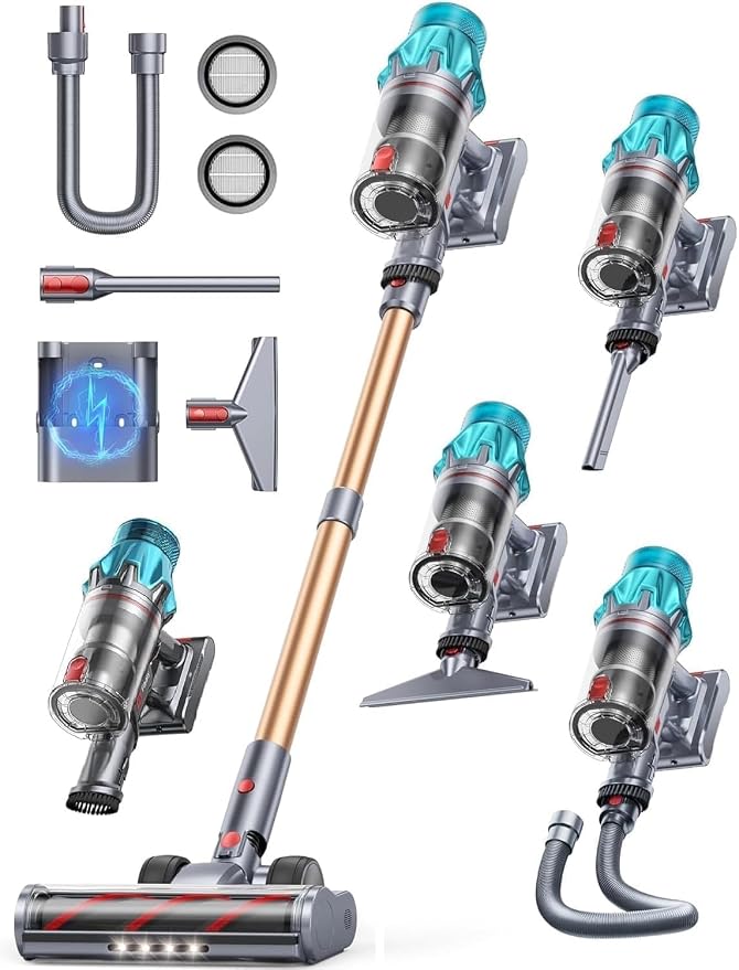 Cordless Vacuum Cleaner 650W/55Kpa, Stick Vacuum Cleaners 70 Mins Max Runtime by Fieety