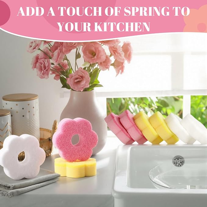Tioncy 12 Pack Pink Flowers Sponges Bulk Spring Kitchen Decor Dual Sided - Image 5