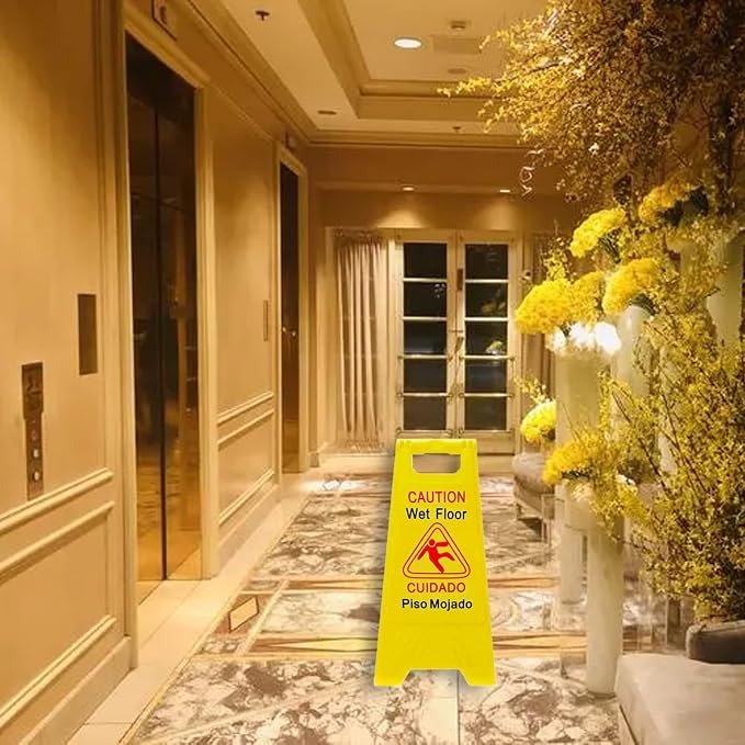 6-Pack Caution Wet Floor Signs | Foldable Sturdy Double-Sided Bilingual Saftey - Image 6