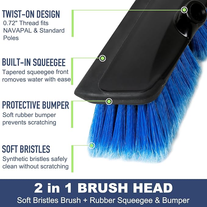 52" Car Wash Brush with Long Handle | Built-in Rubber Squeegee & Rubber Bumper - Image 3