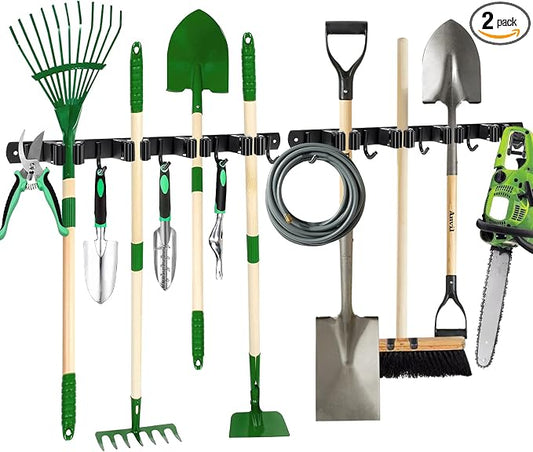 2 Pack Mop and Broom Holder Wall Mount 4 Racks and 5 Hooks Broom Organizer by Aneder