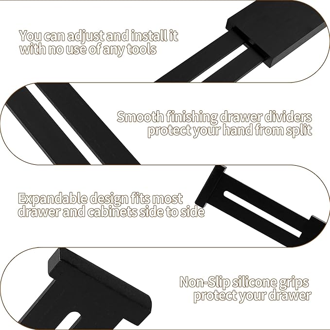 Utoplike 4 pcs Bamboo Kitchen Drawer Dividers Large, Adjustable Black Drawer - Image 5