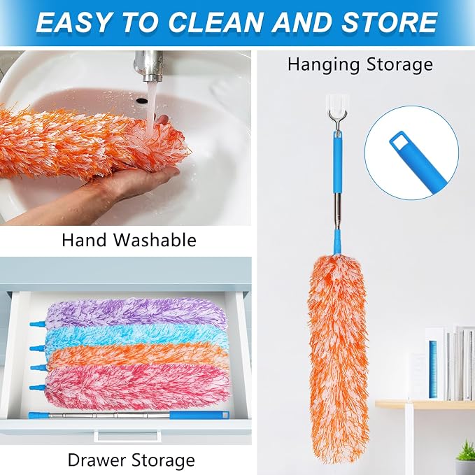 4 Pack Microfiber Feather Dusters, Cobweb Cleaner, Electrostatic Bendable Head - Image 7
