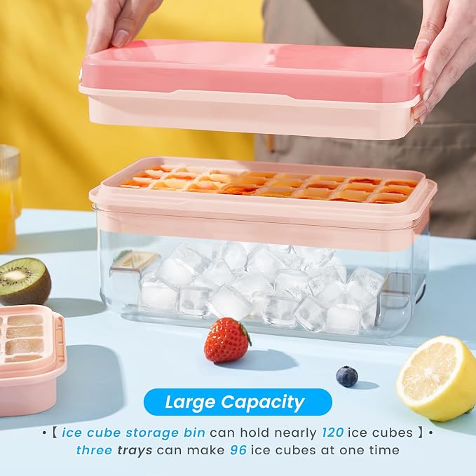 PHINOX Ice Cube Tray with Lid and Bin, 3 Pack Plastic Ice Cube Tray Molds - Image 4