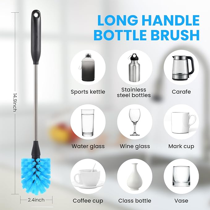 5 Pack Bottle Brush, Straw Cleaner Brush & Water Bottle Brush, 15in Stainless - Image 2