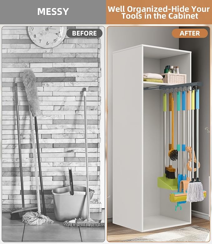 Pull Out Broom Holder, Garage Organization Hooks, - Image 5