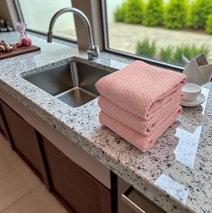 Serafina Home Light Pink Kitchen Hand Dish Towels: Oversized 28" x 18" - Image 7