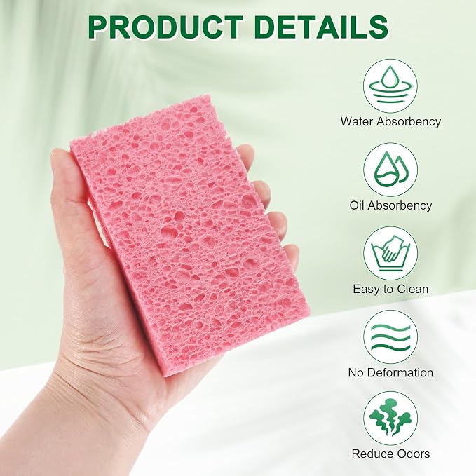 12-Pack Kitchen Sponges, Condense Eco Cellulose Non-Scratch Scrub Heavy Sponge - Image 2