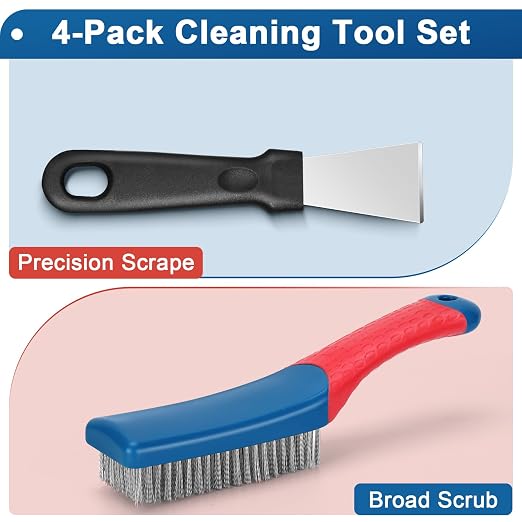 4-Pack Heavy Duty Wire Brush and Scraper Set, 3 Stainless Steel Scratch Brushes - Image 2