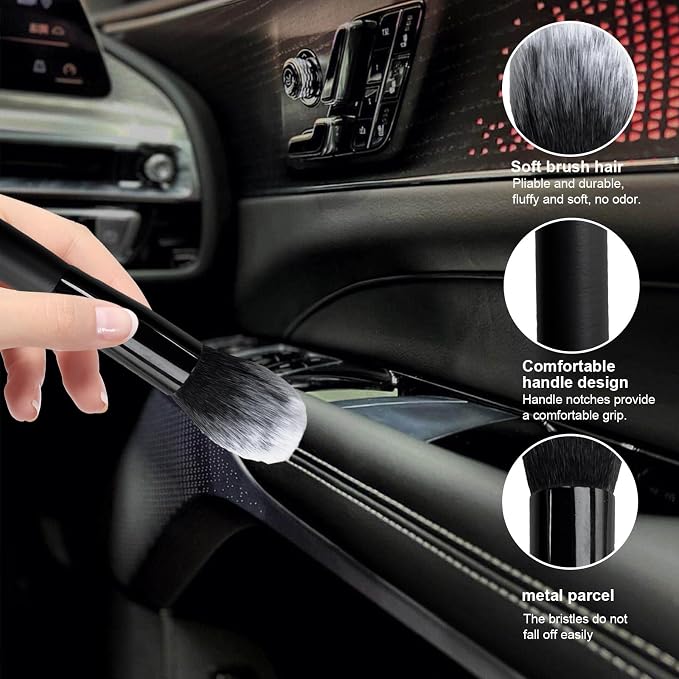 Ziciner 2 PCS Car Detailing Brush, Curved Soft Bristles Auto Removal Dust - Image 3