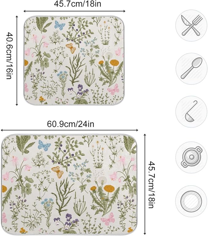 Herbs Flowers Botanical Butterfly Dish Drying Mat - Image 5