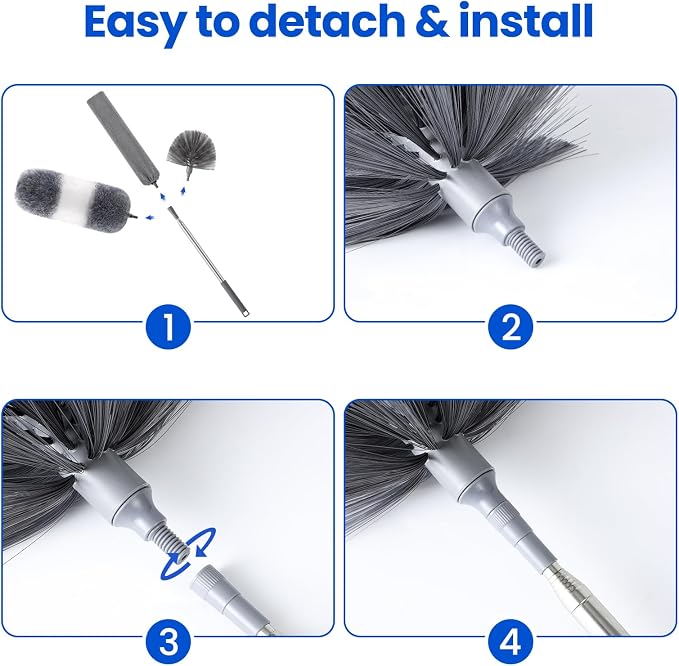 Extra-Long Dusters Kits with Extension Pole, 5 in 1 Cleaning Tools with - Image 4