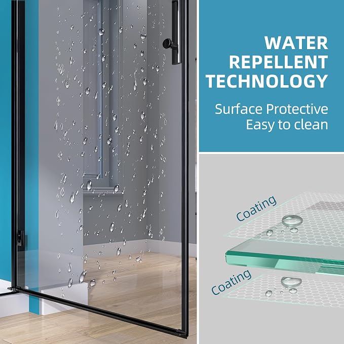 GETPRO Frameless Pivot Shower Door 30 in. W x 72 in. H Swing Single Small - Image 7